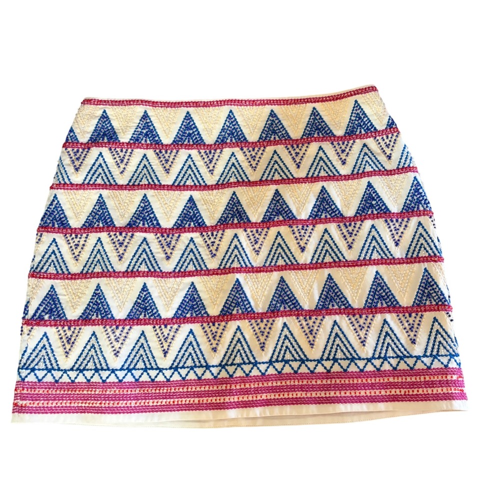 Club Monaco Menditha Beaded Embroidered Mini Skirt White Blue Pink Size 0 NWT